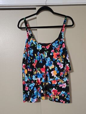 Aqua Green Black Multicolor Floral Tankini Swim Top 3X NWT